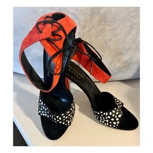 Nicole Miller Artelier Bardot Suede and Leopard printed calf hair Sandal - Sz 8